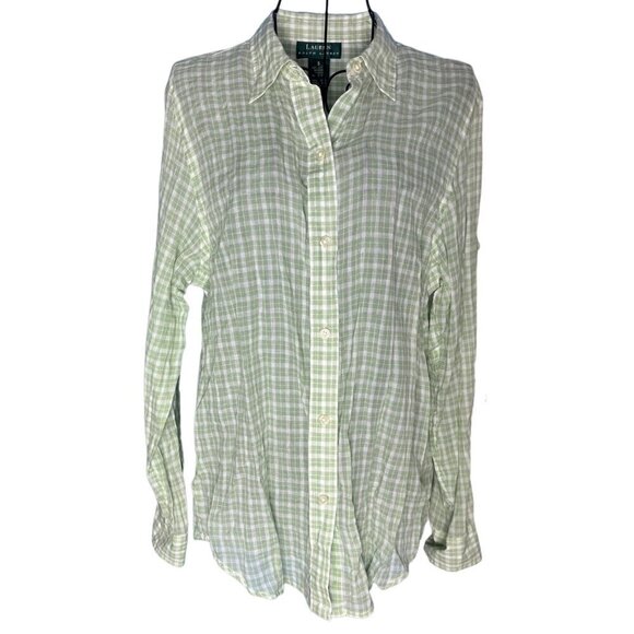 Lauren Ralph Lauren Women's S Long Sleeve Button Up Cotton Shirt Green Check‎ - Picture 1 of 5